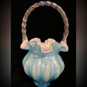Fenton Blue and Pink Glass Basket